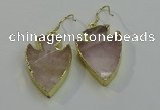 NGE5007 20*30mm - 25*30mm arrowhead rose quartz earrings