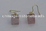 NGE5081 10*15mm cube rose quartz gemstone earrings wholesale