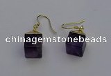 NGE5086 10*15mm cube amethyst gemstone earrings wholesale