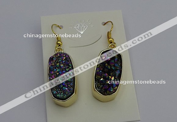 NGE5134 10*22mm - 12*25mm freeform plated druzy quartz earrings