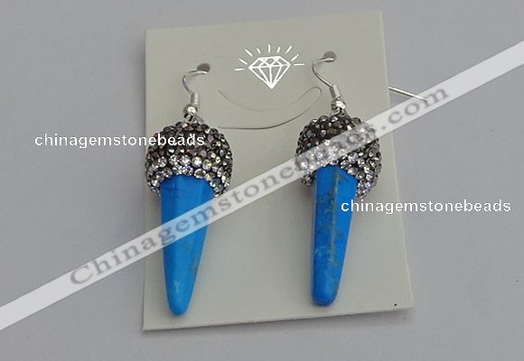 NGE5166 10*30mm faceted cone white howlite turquoise earrings