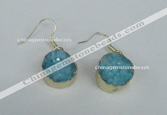 NGE69 15mm coin druzy agate gemstone earrings wholesale