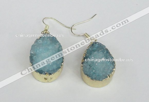 NGE92 18*25mm teardrop druzy agate gemstone earrings wholesale