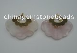 NGP1076 8*40*50mm rose quartz pendants with brass setting