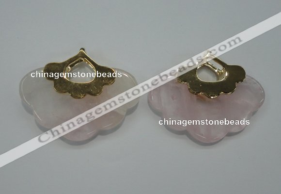 NGP1076 8*40*50mm rose quartz pendants with brass setting