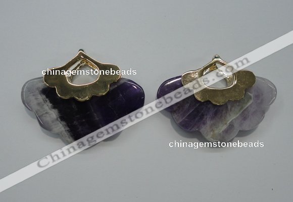 NGP1077 8*40*50mm amethyst gemstone pendants with brass setting