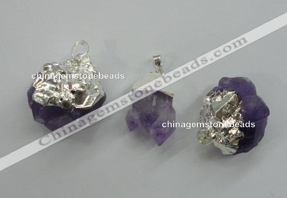 NGP1092 18*25mm - 25*40mm faceted nuggets amethyst pendants