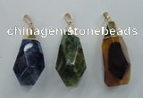 NGP1097 20*50mm faceted nuggets druzy agate pendants with brass setting