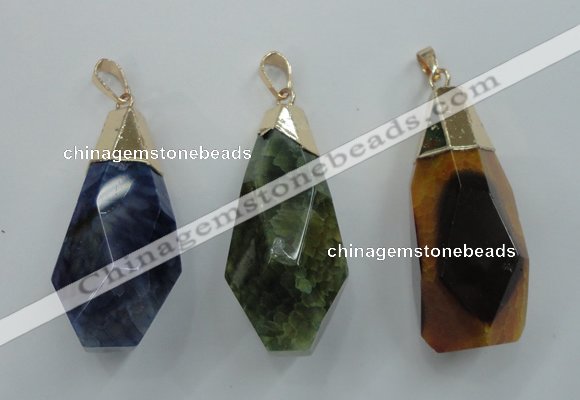 NGP1097 20*50mm faceted nuggets druzy agate pendants with brass setting