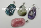 NGP1099 25*30 - 30*45mm freeform druzy agate pendants with brass setting