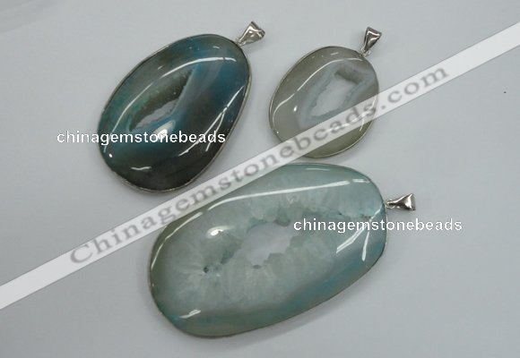 NGP1100 30*40 - 50*70mm freeform druzy agate pendants with brass setting