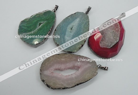 NGP1107 30*40 - 40*55mm freeform druzy agate pendants with brass setting