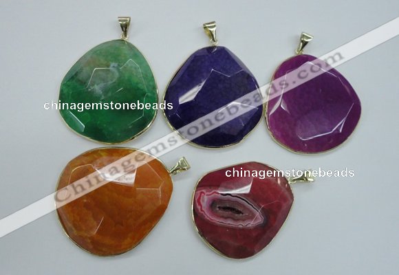 NGP1111 40*50 - 50*55mm freeform druzy agate pendants with brass setting