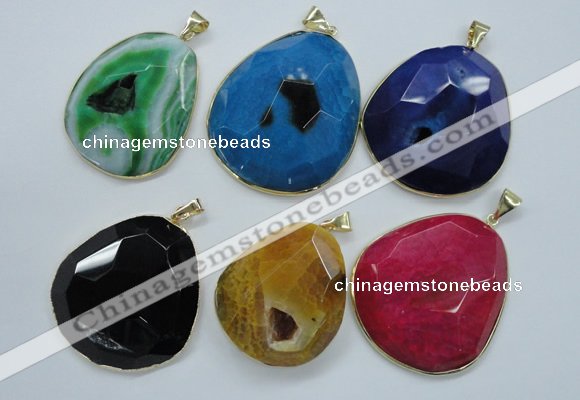 NGP1112 25*30 - 45*55mm freeform druzy agate pendants with brass setting