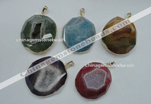 NGP1113 40*45 - 45*50mm freeform druzy agate pendants with brass setting