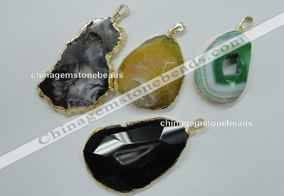 NGP1114 30*40 - 45*65mm freeform druzy agate pendants with brass setting