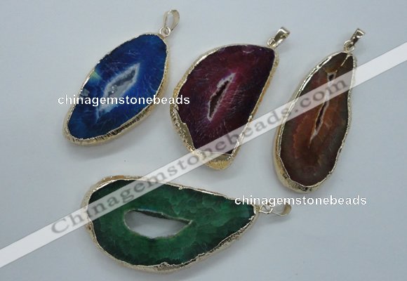 NGP1118 30*45 - 40*60mm freeform druzy agate pendants with brass setting