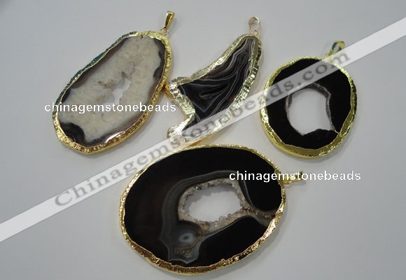 NGP1120 35*50 - 60*70mm freeform druzy agate pendants with brass setting