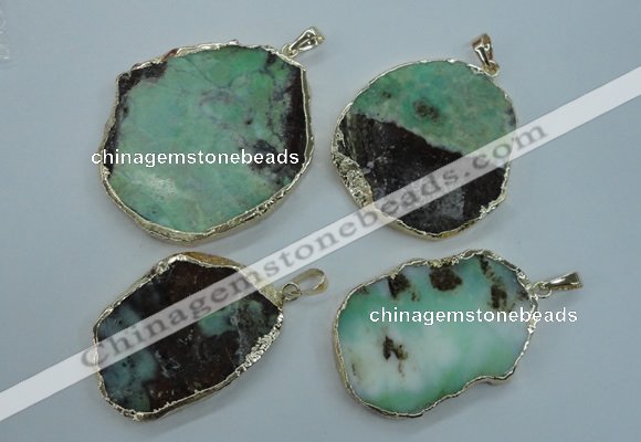 NGP1122 25*35 - 35*45mm freeform australia chrysoprase pendants with brass
