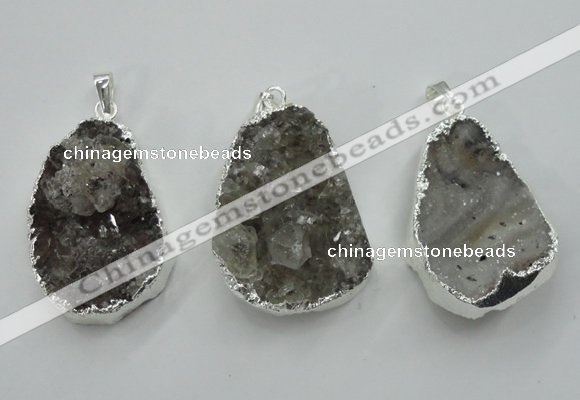 NGP1125 25*40 - 35*45mm freeform druzy agate pendants with brass setting