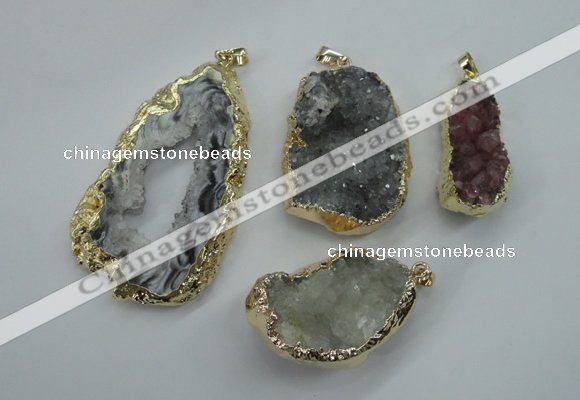 NGP1126 25*30 - 40*50mm freeform druzy agate pendants with brass setting