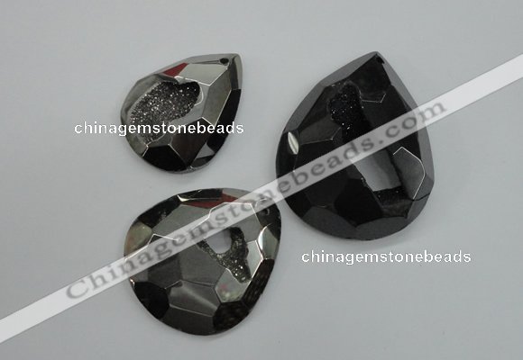 NGP1130 40*45 - 50*55mm faceted teardrop plated druzy agate pendants