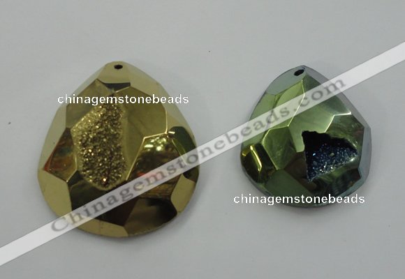 NGP1132 40*45 - 50*55mm faceted teardrop plated druzy agate pendants