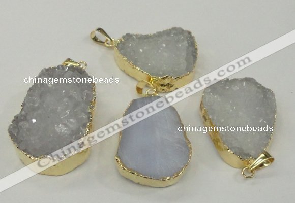 NGP1140 25*35mm - 40*45mm freeform druzy agate pendants with brass setting