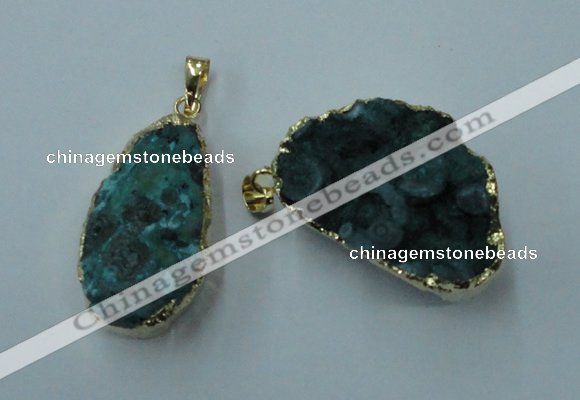 NGP1143 25*35mm - 40*45mm freeform druzy agate pendants with brass setting