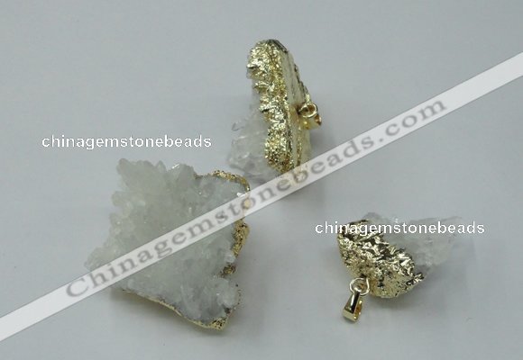 NGP1164 20*30mm - 30*35mm nuggets druzy agate pendants with brass setting