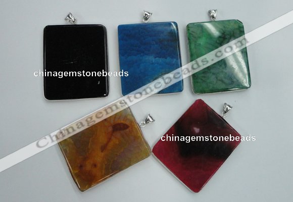 NGP1280 43*52mm rectangle agate pendants with brass setting