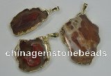 NGP1283 25*40mm – 40*55mm freeform agate pendants with brass setting