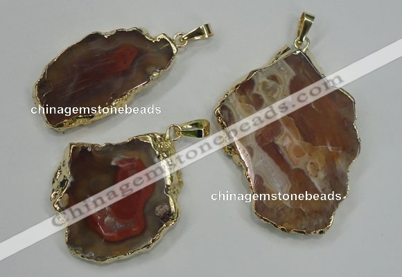 NGP1283 25*40mm – 40*55mm freeform agate pendants with brass setting