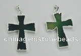 NGP1286 32*45mm cross green agate pendants with brass setting