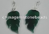 NGP1287 25*55mm leaf green agate pendants with brass setting