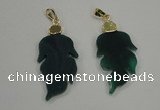 NGP1289 25*55mm leaf green agate pendants with brass setting