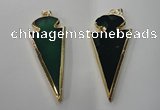 NGP1291 30*65mm green agate pendants with brass setting