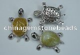 NGP1296 43*60mm tortoise agate pendants with crystal pave alloy settings