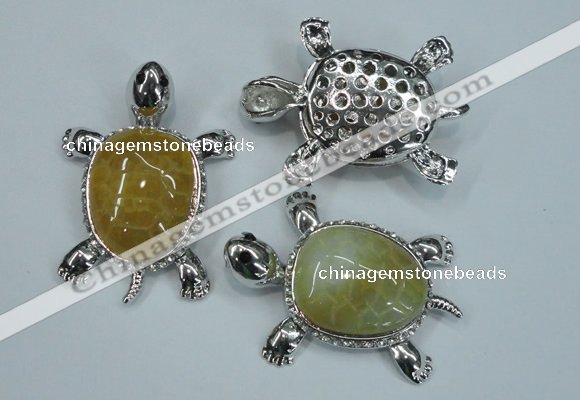 NGP1296 43*60mm tortoise agate pendants with crystal pave alloy settings