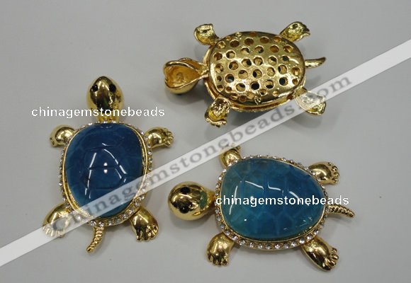 NGP1307 43*60mm tortoise agate pendants with crystal pave alloy settings