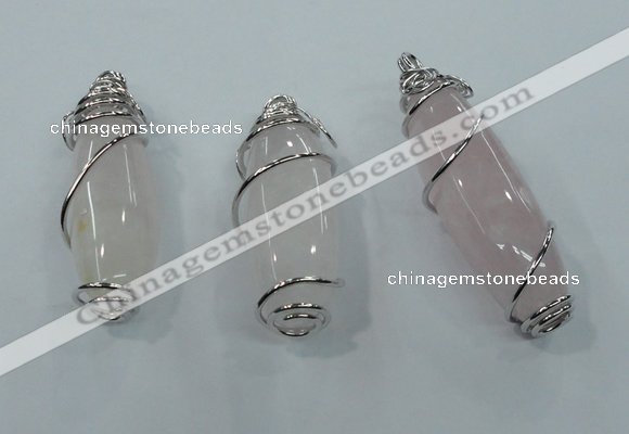 NGP1345 20*45mm - 22*60mm nuggets rose quartz pendants with brass setting