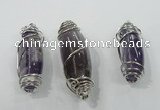 NGP1346 20*55mm - 22*60mm nuggets amethyst pendants with brass setting