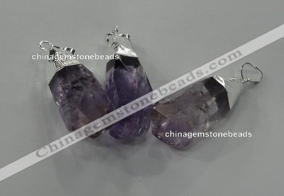 NGP1353 15*30mm - 18*40mm faceted nuggets amethyst pendants