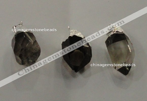 NGP1354 15*35mm - 20*40mm faceted nuggets smoky quartz pendants