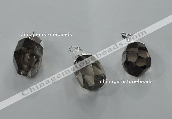 NGP1355 15*25mm - 18*30mm faceted nuggets smoky quartz pendants