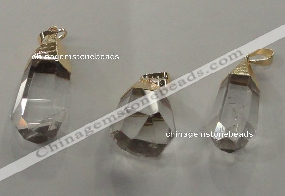 NGP1357 15*30mm - 20*35mm faceted nuggets white crystal pendants