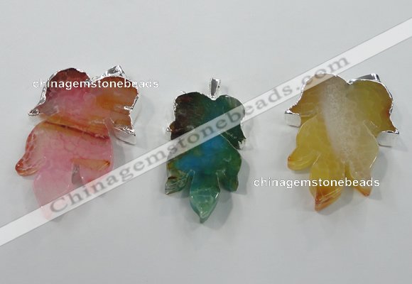 NGP1365 30*40mm - 35*45mm leaf agate pendants with brass setting