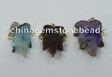 NGP1367 30*40mm - 35*45mm leaf agate pendants with brass setting