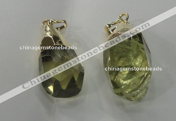 NGP1393 18*25mm - 15*35mm faceted nuggets lemon quartz pendants