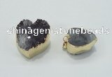 NGP1404 20*25mm - 25*30mm heart druzy amethyst pendants wholesale